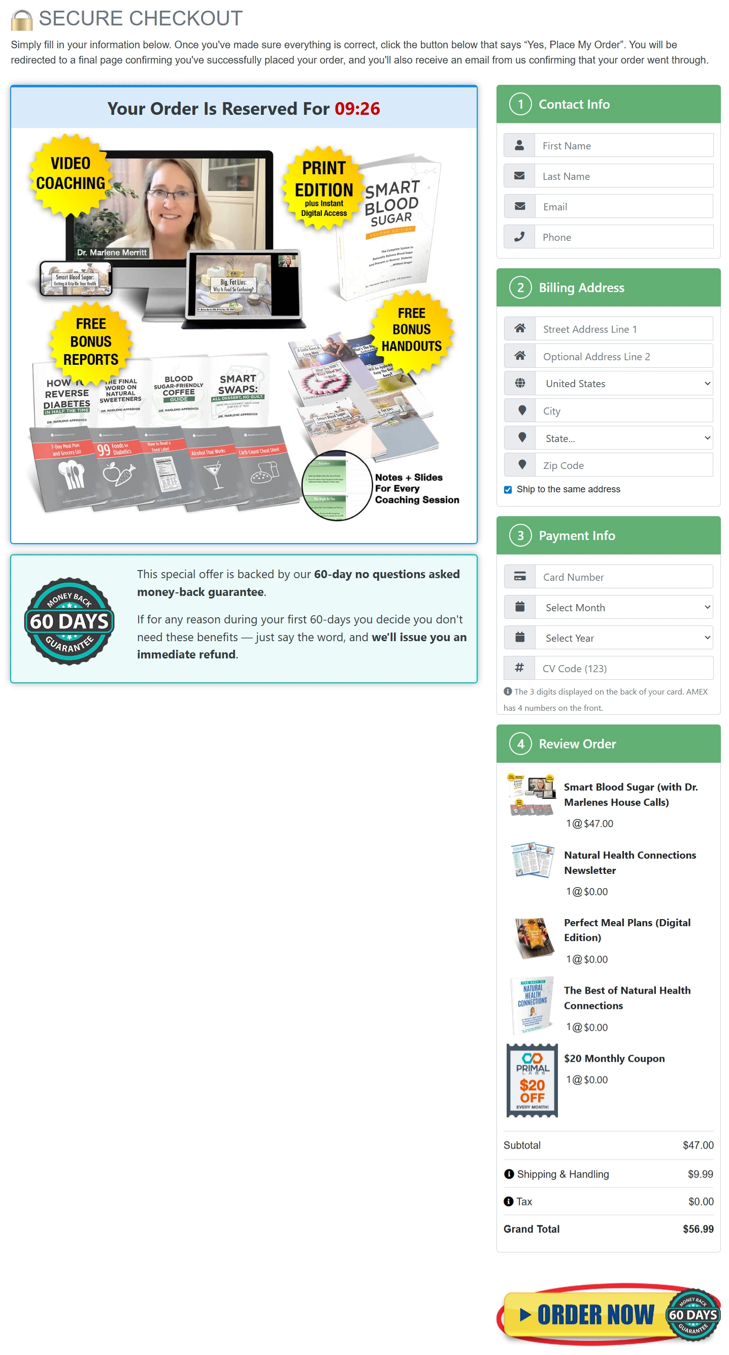 Smart Blood Sugar secure checkout page - order the program now